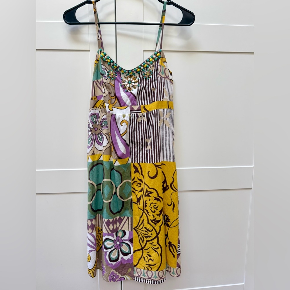 CAbi Patchwork Beaded Sundress Boho Floral Patchwork Print Sun Dress Size 6 - Picture 13 of 13